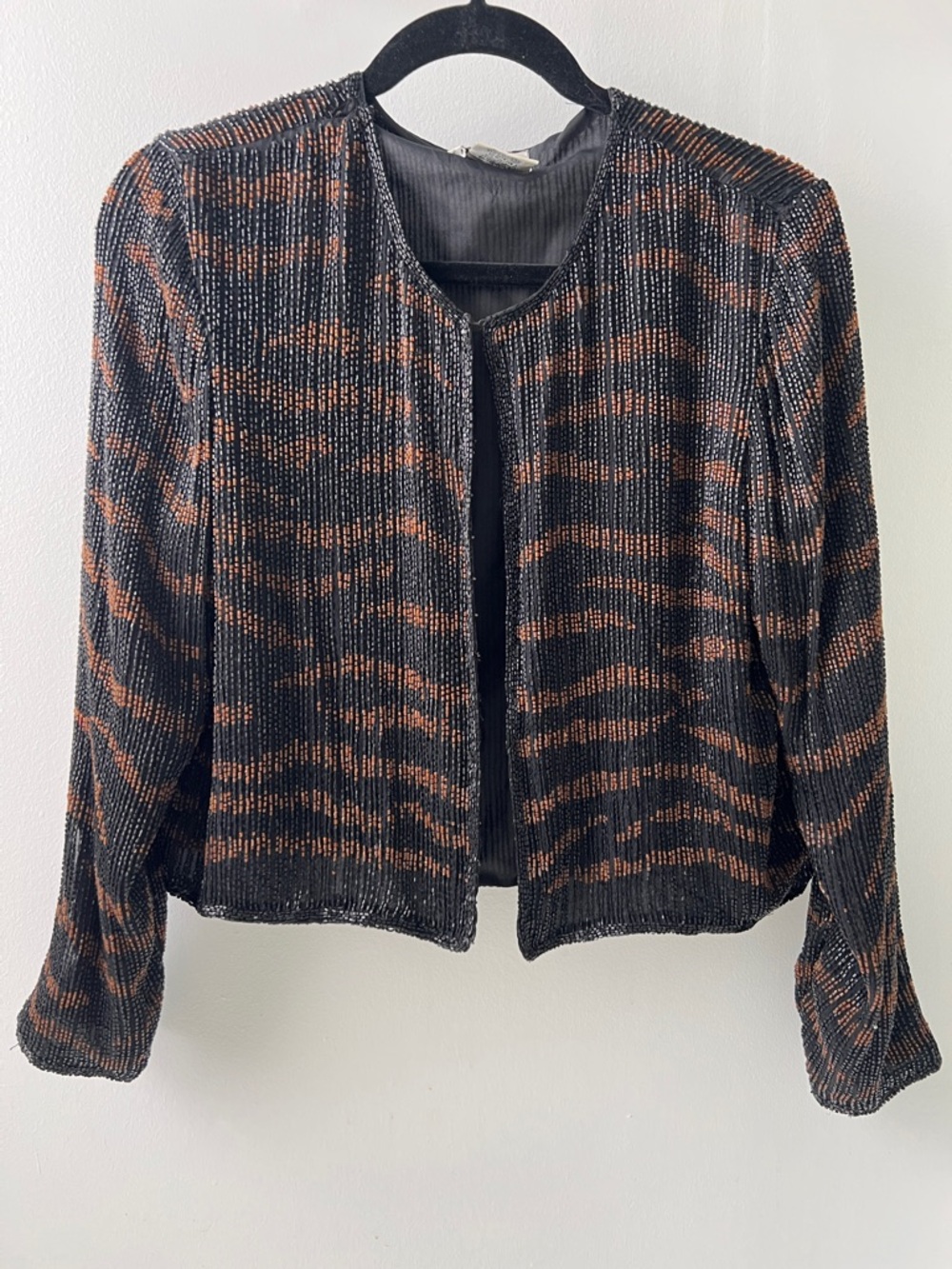 Vintage Black & Copper Beaded Open-Front Jacket
